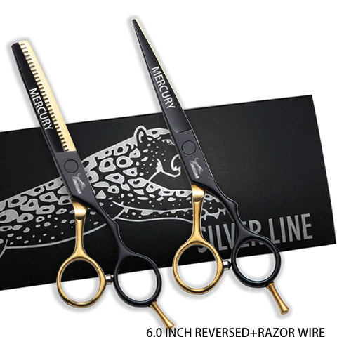 Hair Scissors Professional 6.0 Inch Barber Hairdressing Cutting Thinning Set Reversed Scissors Laser Wire salons shears