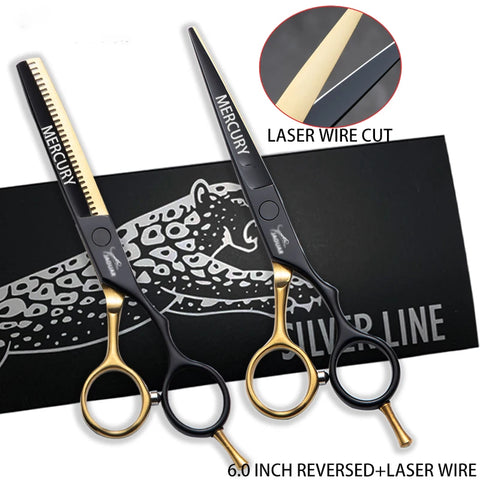 Hair Scissors Professional 6.0 Inch Barber Hairdressing Cutting Thinning Set Reversed Scissors Laser Wire salons shears