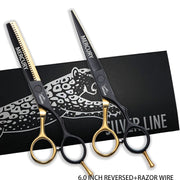 Hair Scissors Professional 6.0 Inch Barber Hairdressing Cutting Thinning Set Reversed Scissors Laser Wire salons shears