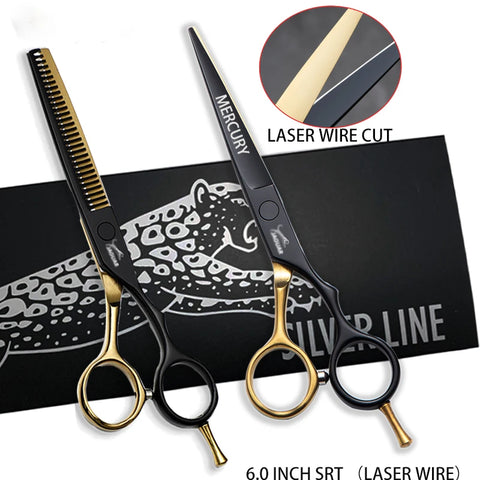 Hair Scissors Professional 6.0 Inch Barber Hairdressing Cutting Thinning Set Reversed Scissors Laser Wire salons shears
