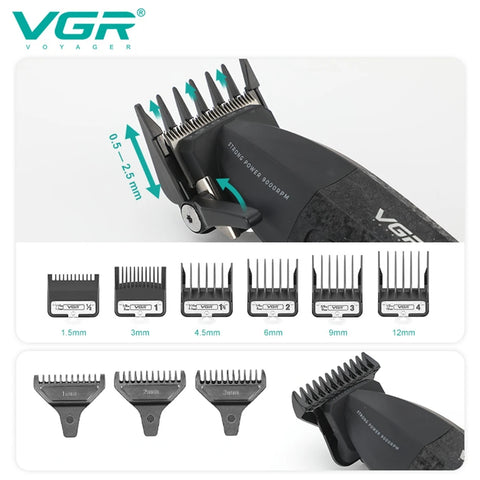 VGR Hair Trimmer Professional Clipper Cordless Barber 9000 RPM Rechargeable Hair Cutting Machine Metal Trimmer for Men V-640